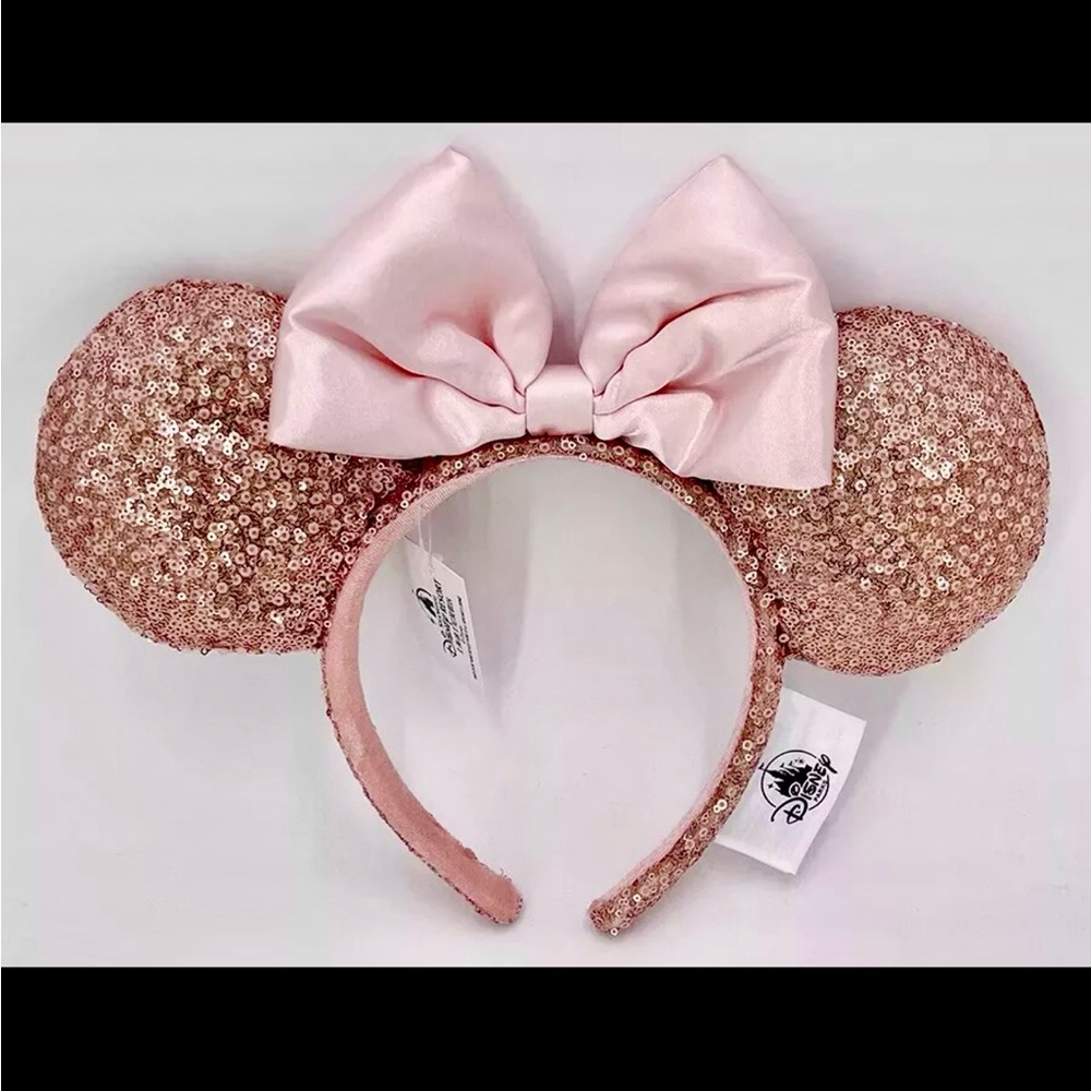 Disney Parks Rose Gold Pink Sequin Minnie Mouse Ears Headband